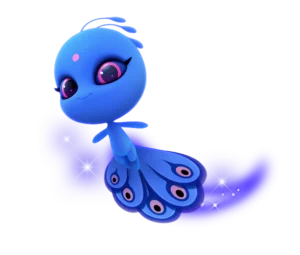Duusu, the peacock kwami from Miraculous Ladybug